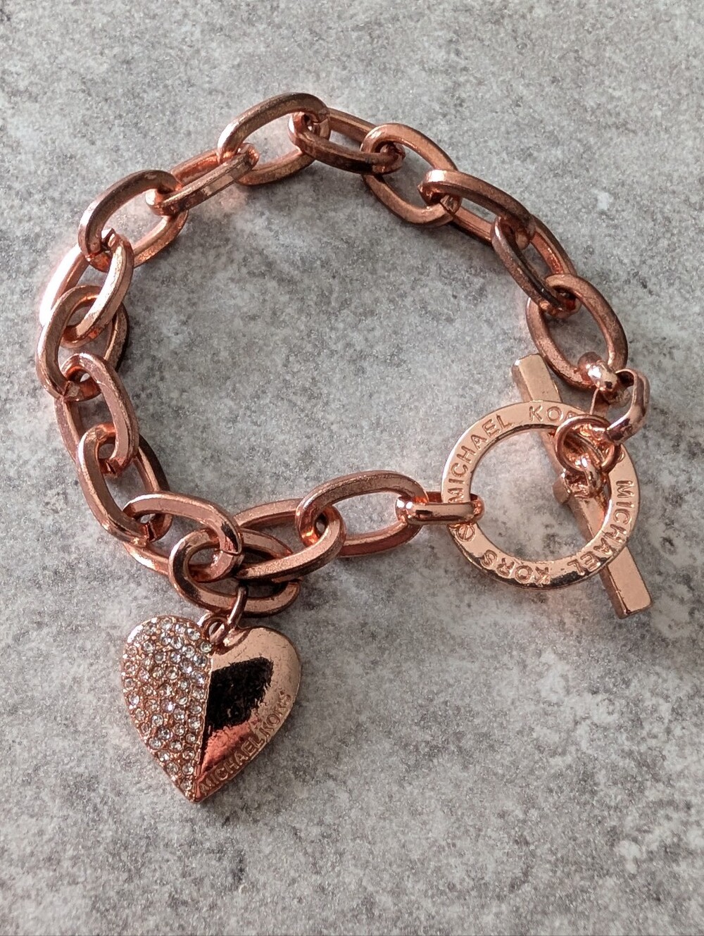Michael Kors Rose Gold Pave Heart Toggle Bracelet